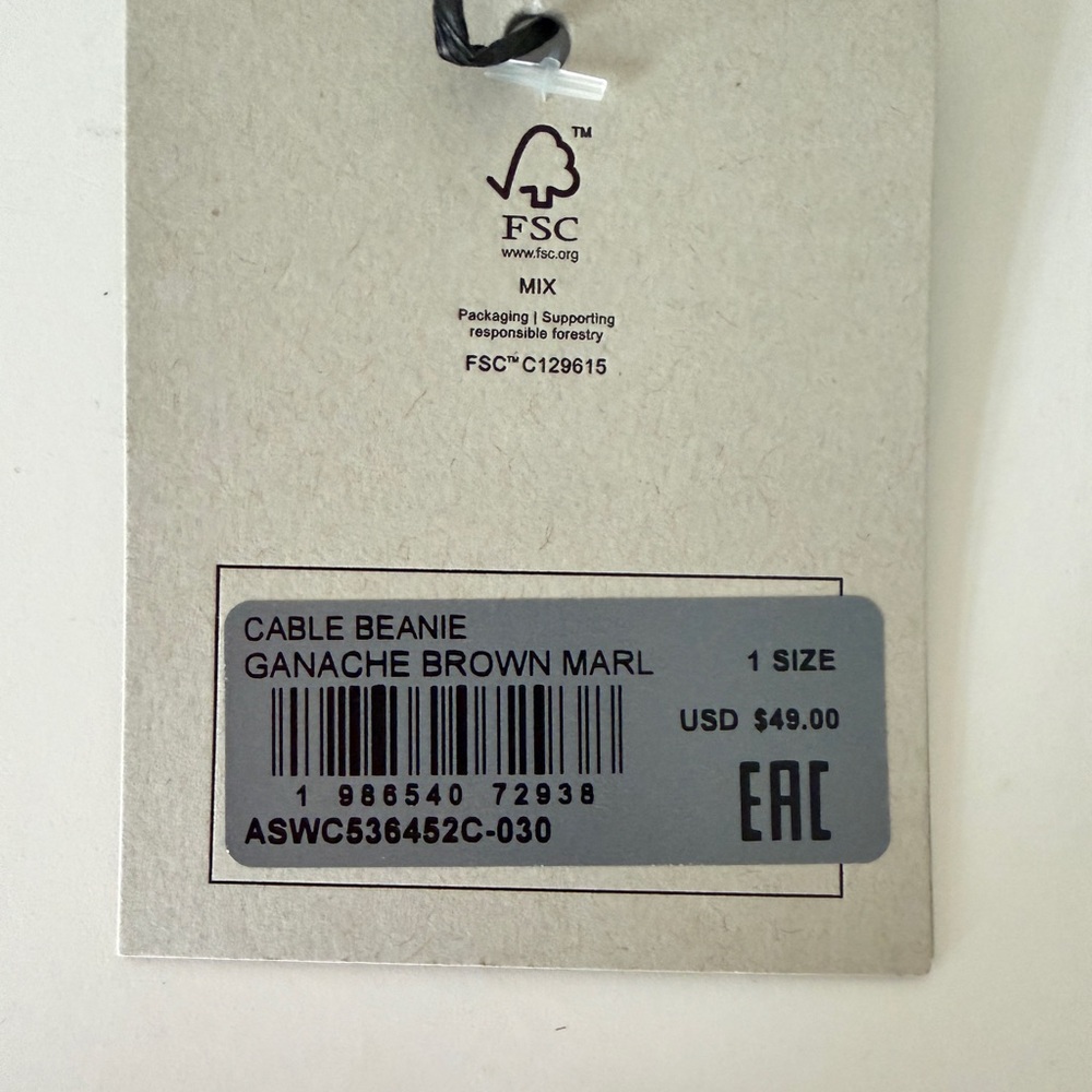 AllSaints Cable Knit Beanie Hat Ganache Brown Marl One Size New - Picture 4 of 5